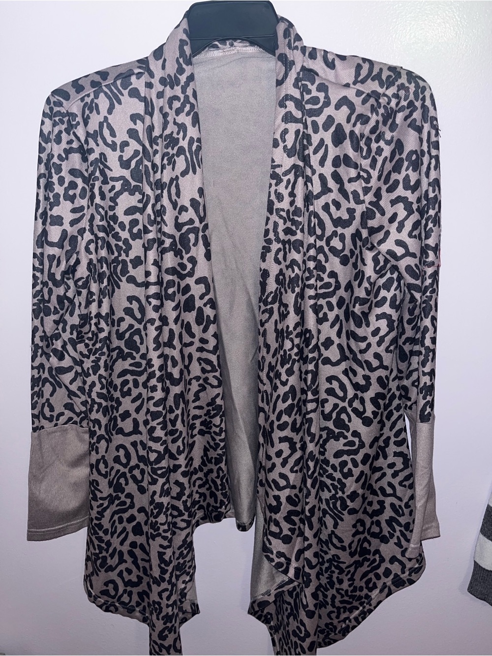 Leopard Print Open Front Cardigan - Taupe/Black